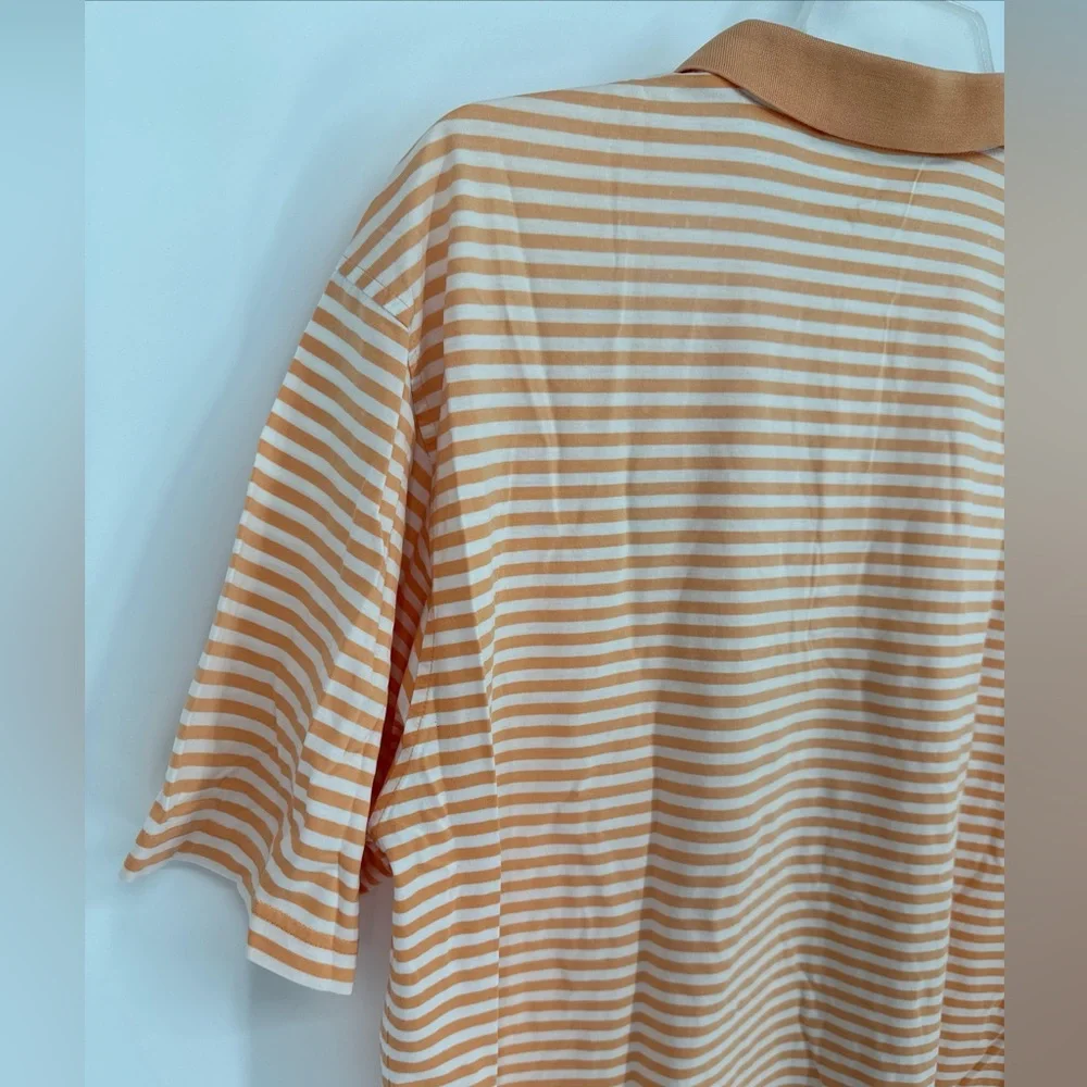 Fairway & Greene Golf Polo Shirt Men's L Peach White Striped‎ Champions Retreat